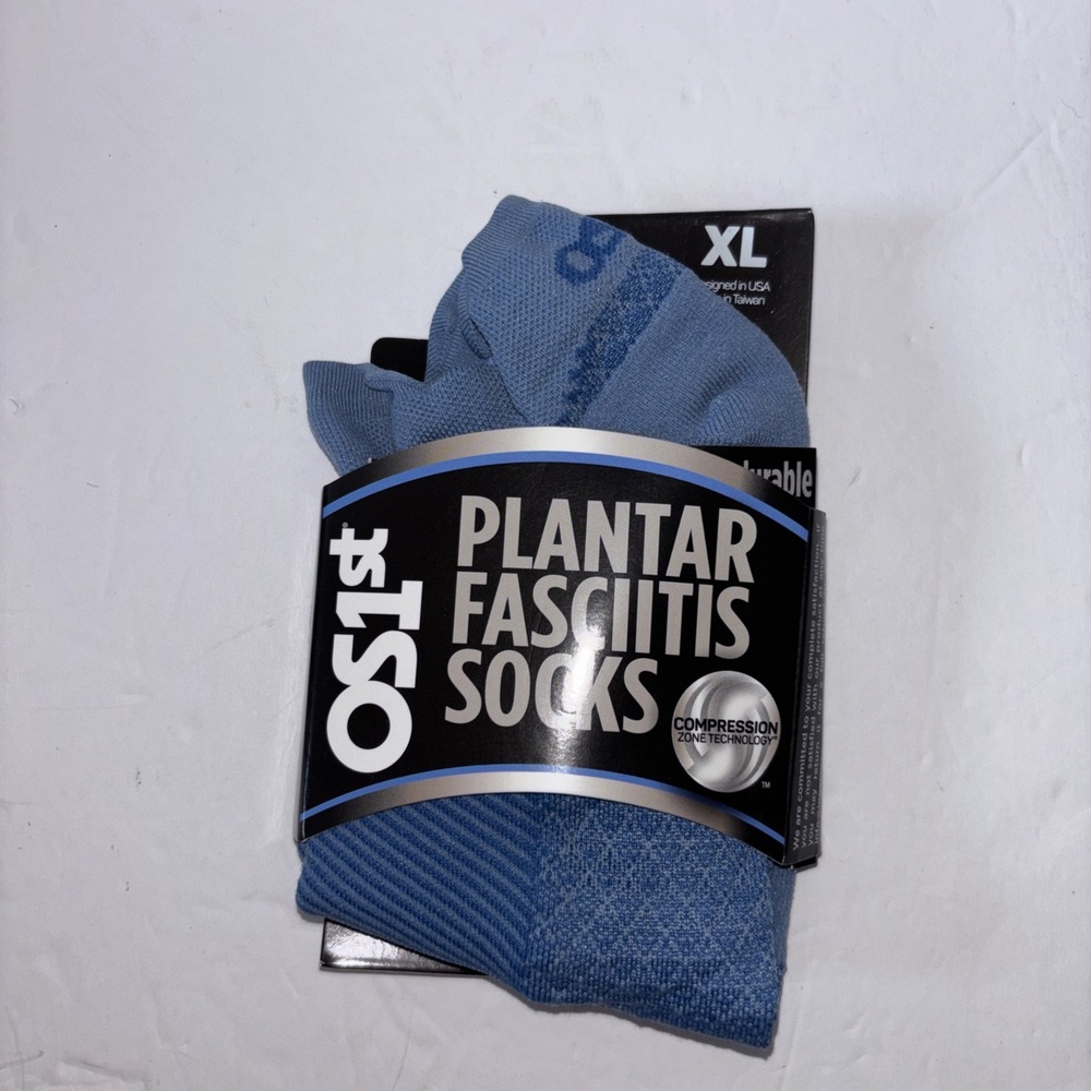 OS1st FS4 Plantar Fasciitis Compression Socks No Show Size XL  Anti-Odor Blue